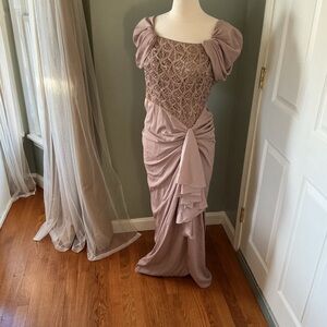 Elegant Mauve Draped Evening Dress